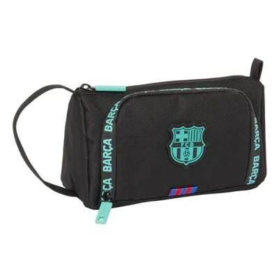 Image of F.C. BARCELONA 3rd Equipment Pencil Case with Folding Pocket Full, Children&#039;s Case, Ideal for School Children, Versatile, Quality and Resistance, 20 x 8.5 11 cm, Black, Black/White,