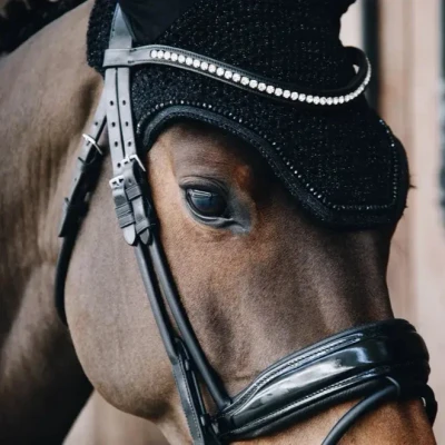 Image of Kentucky Horsewear Fly Veil Wellington Glitter Rope Black Horse Hood Riding Equestrian