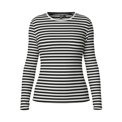 Image of Pieces Pcruka Long sleeved top, Women&#039;s, Size: XS, Cloud dancer/black