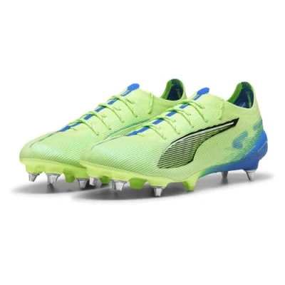 Image of Puma Ultra 5 Ultimate MXSG Screwin stud football boots, Men&#039;s, Size: 7.5, Fizzy apple/white/bluemazing Textile/synthetics