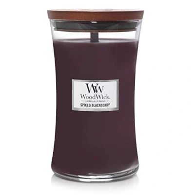 Image of WoodWick Scented Candle Large Spiced Blackberry 18 cm / ø 10 in Glass Wooden Wick