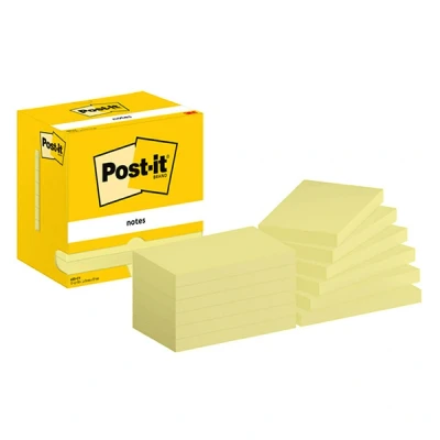 Image of Post it Notes Canary Yellow, Pack of 12 Pads, 100 Sheets per Pad, 76 mm x 127 mm, Yellow Color Self stick For Note Taking, To Do Lists &amp; Reminders