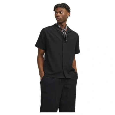 Image of JACK &amp; JONES Men&#039;s Jorluke Crinkle Resort Shirt Ss Sn, Black, XL